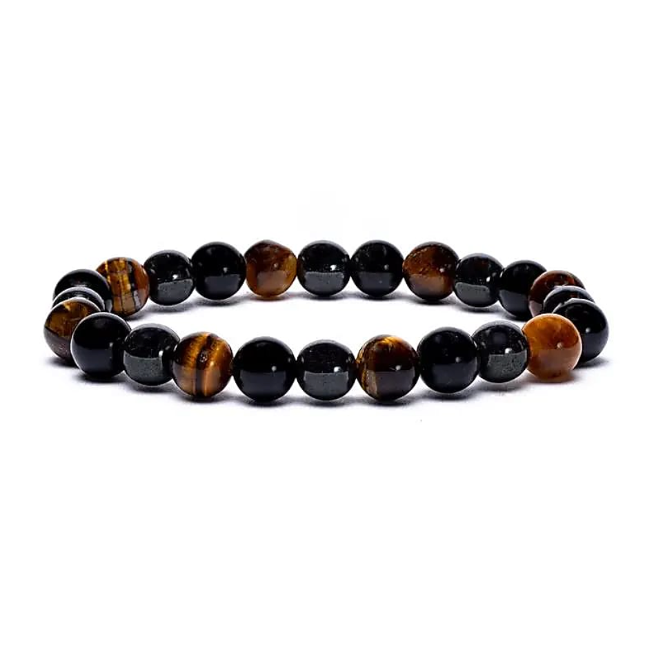 Armband aus Tigerauge, Hämatit und Obsidian – Schutz und Erdung - Tibetische Kosmos
