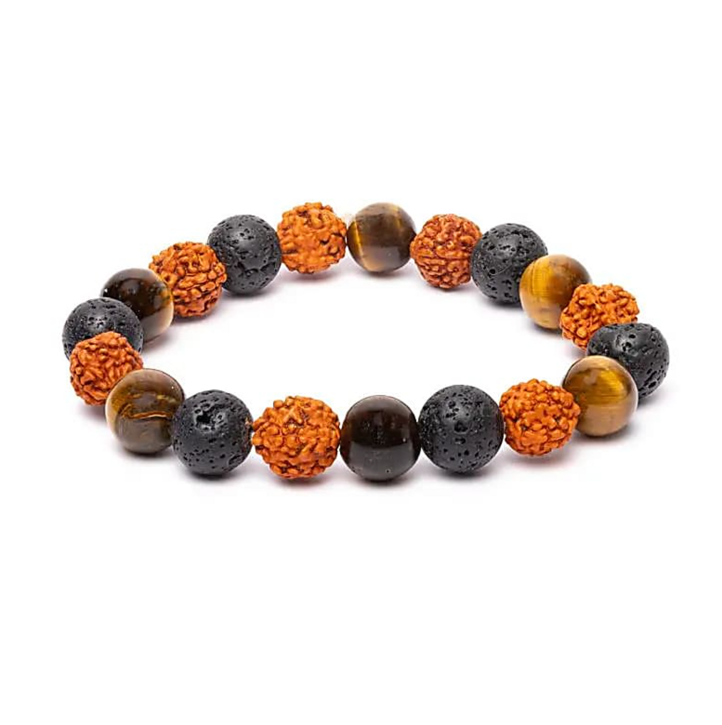 Rudraksha-Armband mit Schutzenergie, Tigerschleife und Lavagestein - Tibetwelt