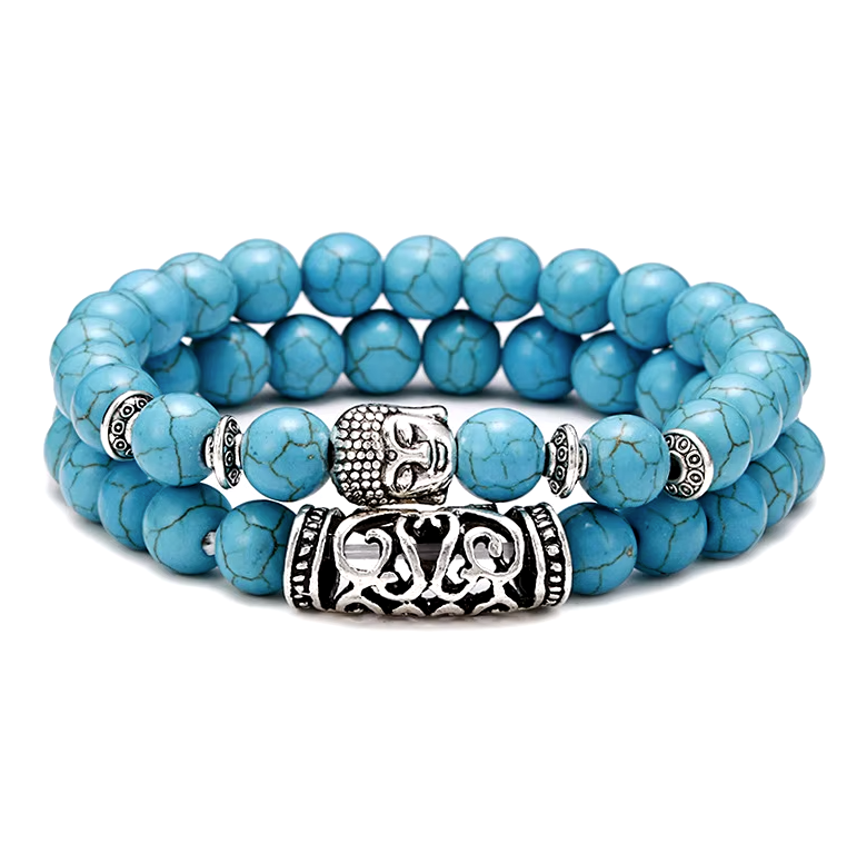 Bracelets Tibétains Duo Bouddha Howlite Bleue - univers tibet