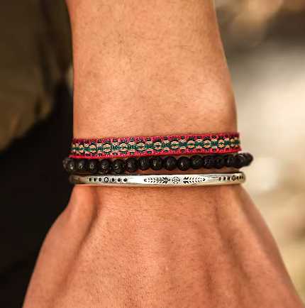 Tibetanische Armbänder Trio - Silber und Draht - Tibetwelt