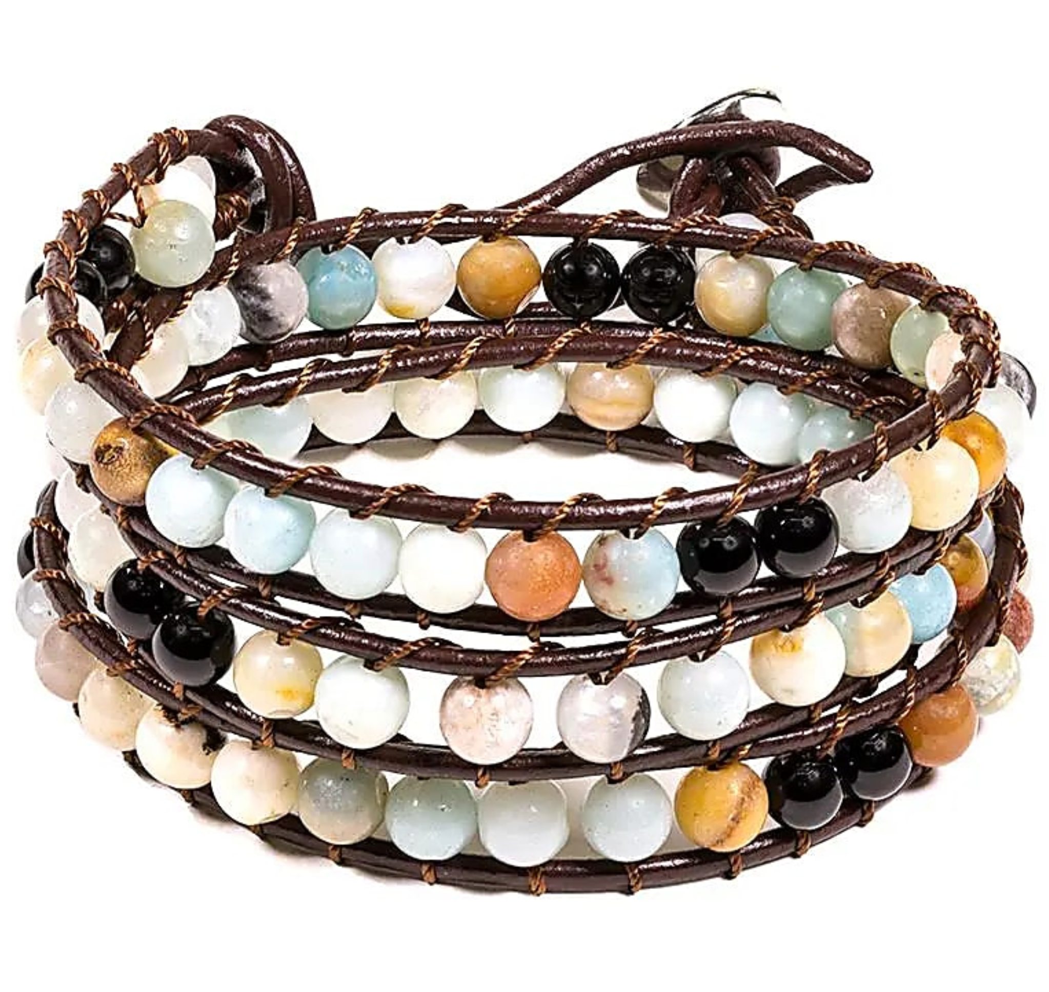 Bracelet  Wrap Amazonite - Agate Noire - Univers Tibet 
