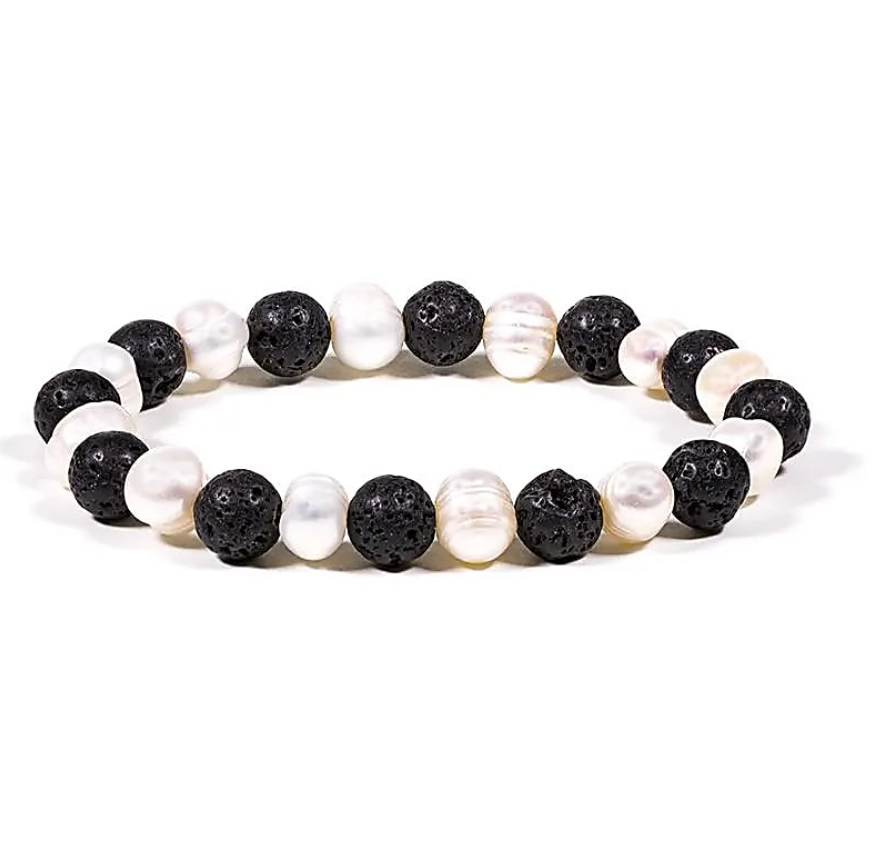 Armband aus Lavagestein und Perlen - Tibetwelt