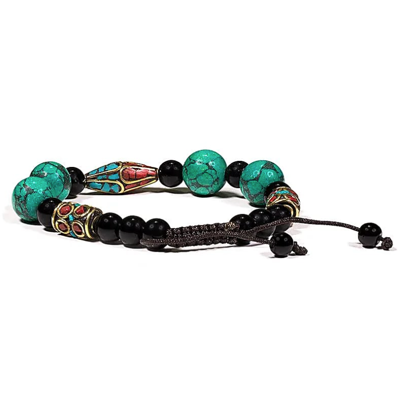 Bracelet Turquoise Corail et Agate Noire