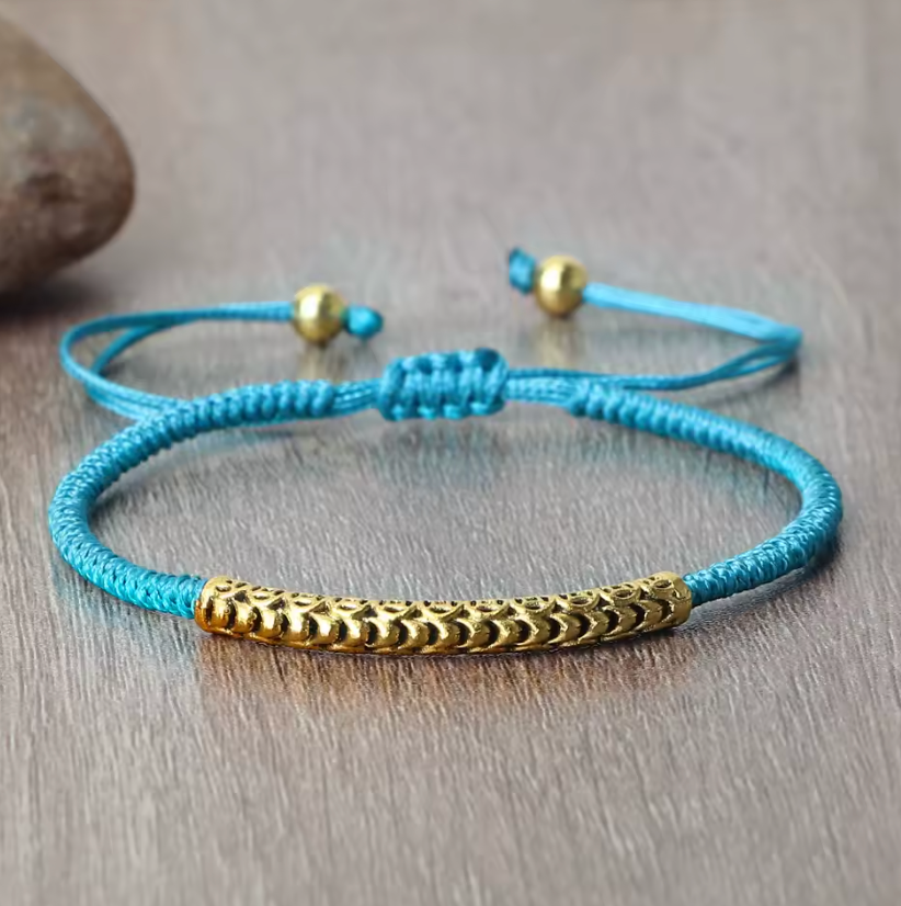 Pulsera Budista Trenzada a Mano con Piedra Turquesa
