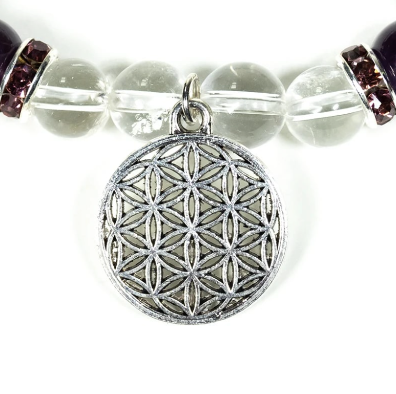 Amethyst Rock Crystal Flower of Life Bracelet