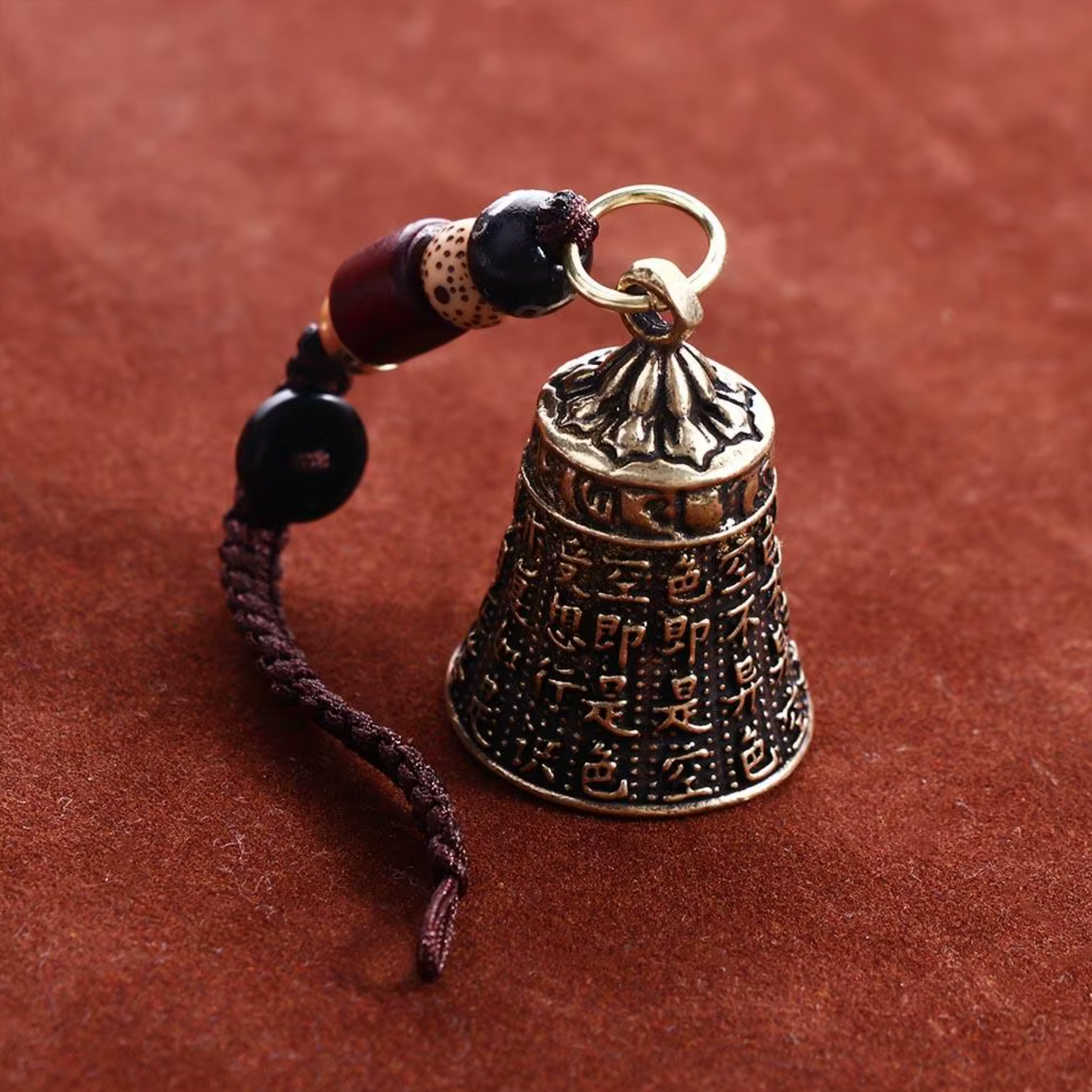Heart Sutra Engraved Bell Amulet Keychain