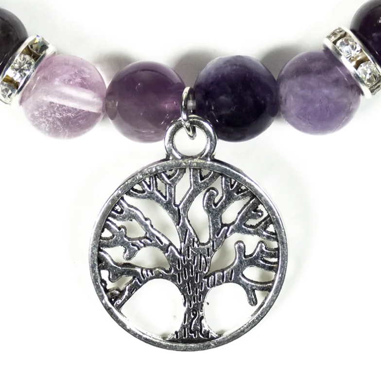 Armband Lebensbaum aus Fluorit und Amethyst