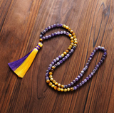 Mala Tibétain Elévation en Améthyste et Agate Dorée