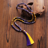 Mala Tibétain Elévation en Améthyste et Agate Dorée