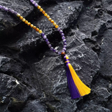 Mala Tibétain Elévation en Améthyste et Agate Dorée