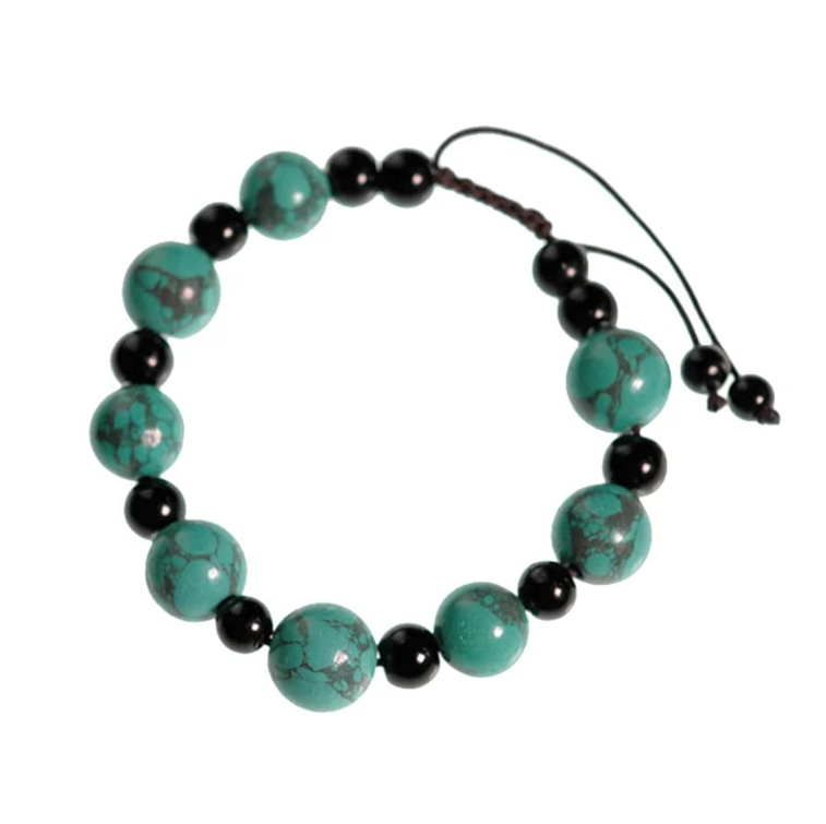 Inner Balance Bracelet – Turquoise & Black Agate (Adjustable)