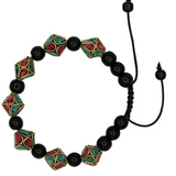 Bracelet Trésor de l’Himalaya – Agate noire, turquoise & corail népalais