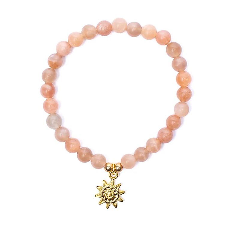 Bracelet Lumière Intérieure – Pierre de Lune & Breloque Soleil