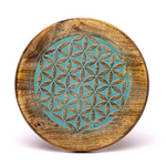 Table d'Appoint Bleue Fleur de Vie Bois de Manguier