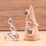 Elastic ring in amethyst, rose quartz and rock crystal beads