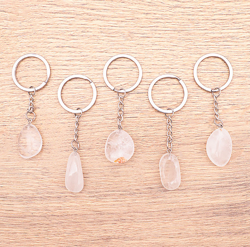 Porte-clés Clara – Cristal de Roche A, Pierre Roulée - univers tibet