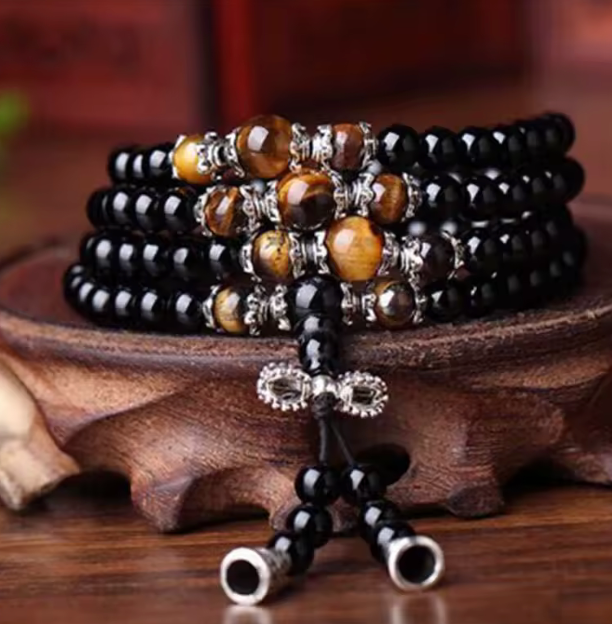 Obsidian und Tigerauge Mala