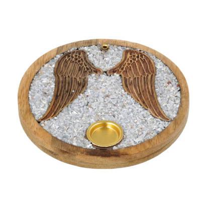 Porte-encens Ailes d'Anges en bois de Manguier et Angélite