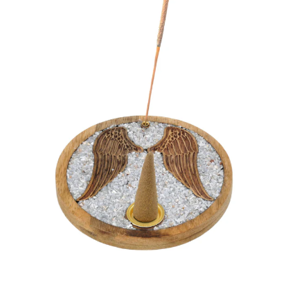 Porte-encens Ailes d'Anges en bois de Manguier et Angélite