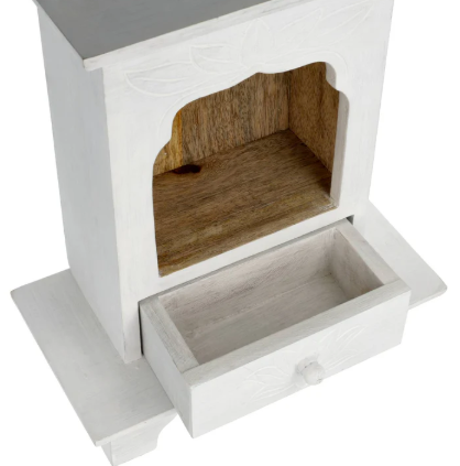 Autel sur pied en bois de manguier blanc – Motif lotus