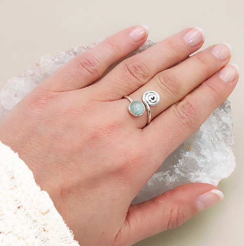 Bague Spirale de sérénité aigue-marine AA & argent 925