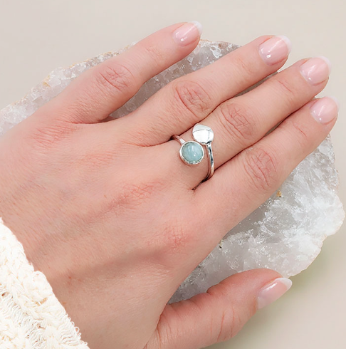 Bague Feuille de sérénité aigue marine AA & argent 925