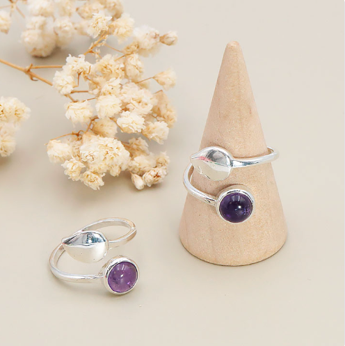 Ring "Blatt der Intuition" mit Amethyst AA & Silber 925