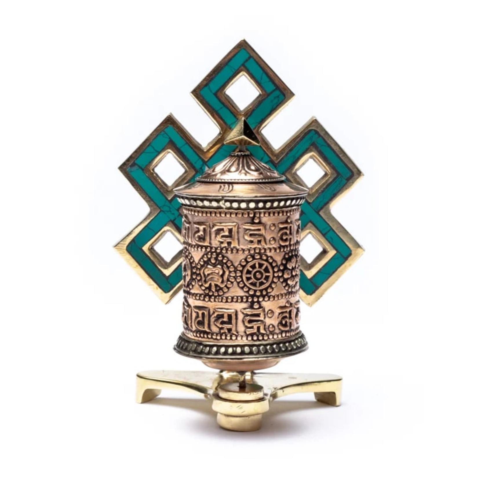 Tibetan Prayer Wheel in Copper - Endless Knot and Om Mani Padme Hum Mantra