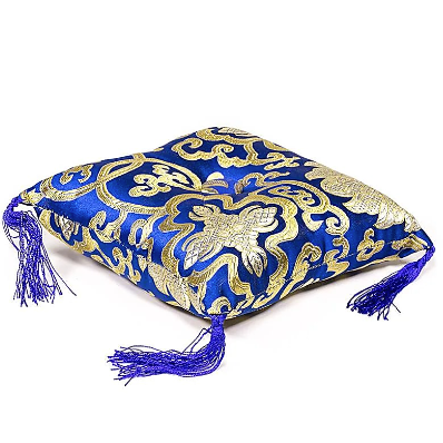Blaues und goldenes besticktes Klangschalenkissen 12x12
