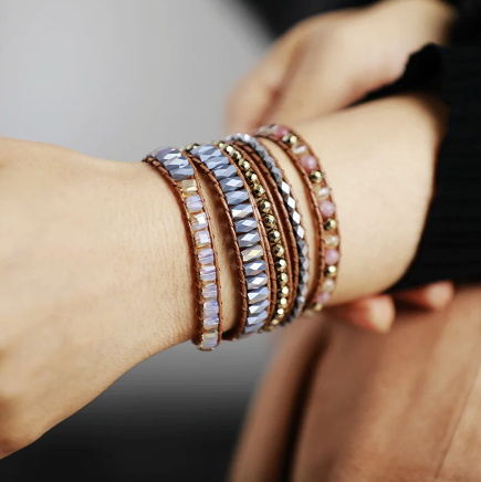 Bracelet Wrap Jaspe et Cristal