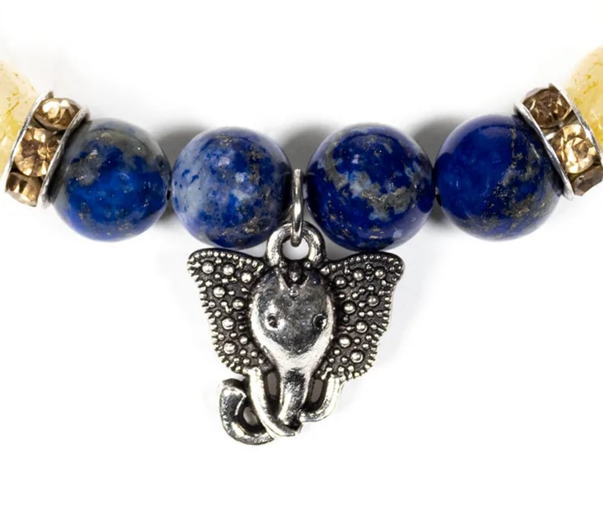 Ganesh Bracelet in Lapis Lazuli and Rutile Quartz