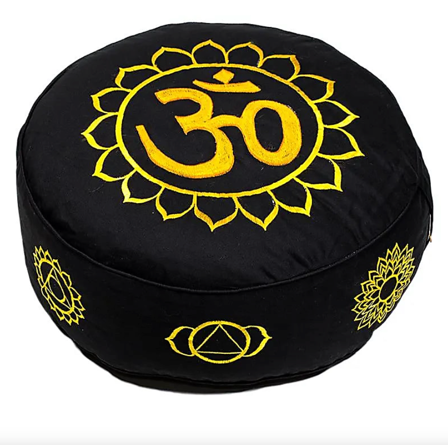 7 chakras meditation cushion - black and gold Om - Tibetan Universe