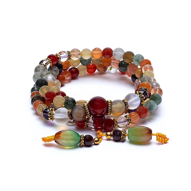 tibetanisches Rosenquarz-Mala, Flussstein und Amethyst - Tibetwelt