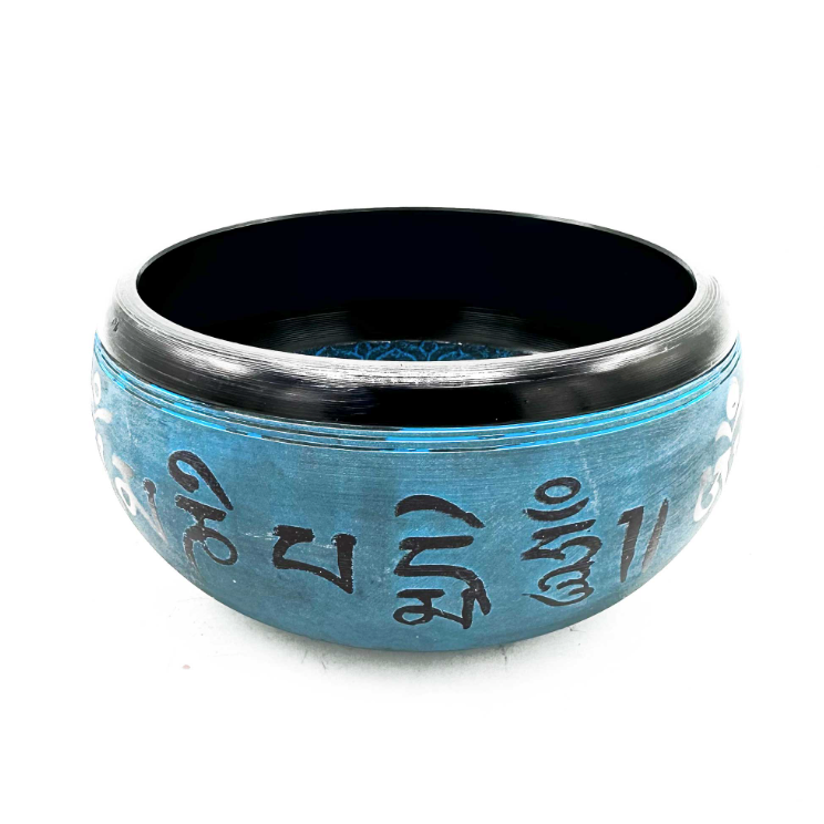 Tibetanischer Mantra-Chant-Schal mit fünf blauen Buddha-Symbolen - Tibetwelt