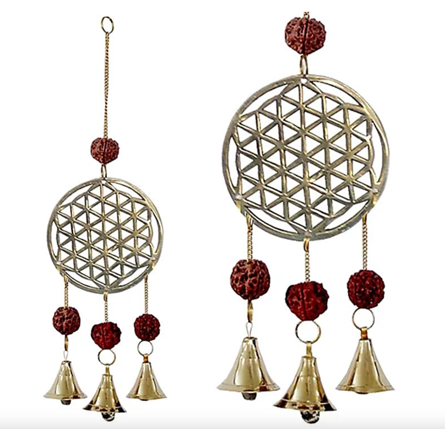 Carillón de viento con forma de Flor de la Vida y semillas de Rudraksha
