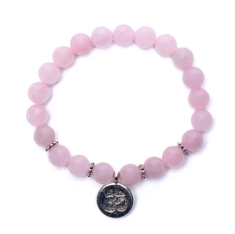 Pulsera de Cuarzo Rosa con Símbolo OM