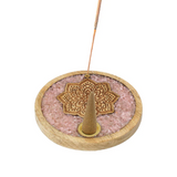 Räucherstäbchenhalter Mandala aus Mangoholz und Rosenquarz