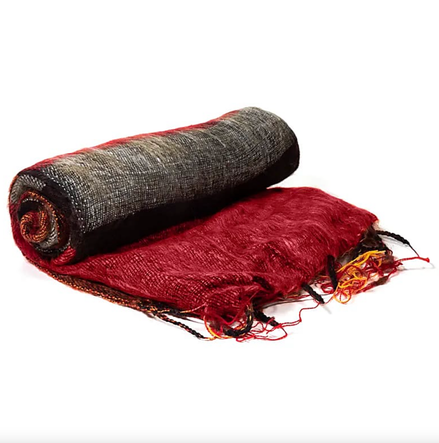 Tibetan Meditation Shawl with Red and Orange Stripes - Tibetan Universe