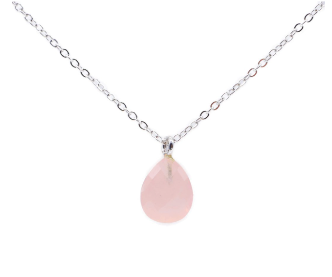 Collier Goutte Argent 925 Quartz Rose – Amour & Apaisement - univers tibet