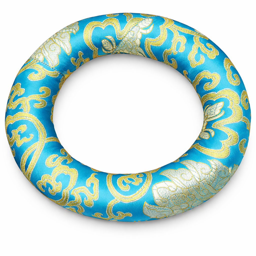 Coussin Cercle pour Bol Chantant – Bleu Turquoise & Doré - 200 mm - univers tibet