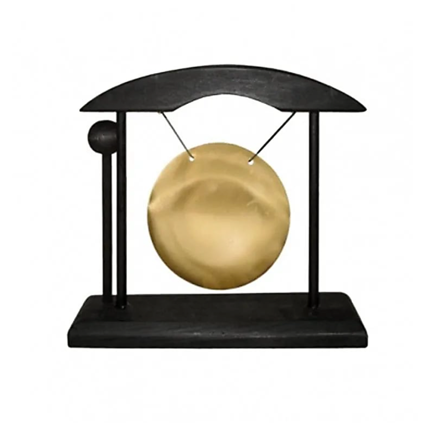 Gong de Table en Bois et Métal Doré - univers tibet