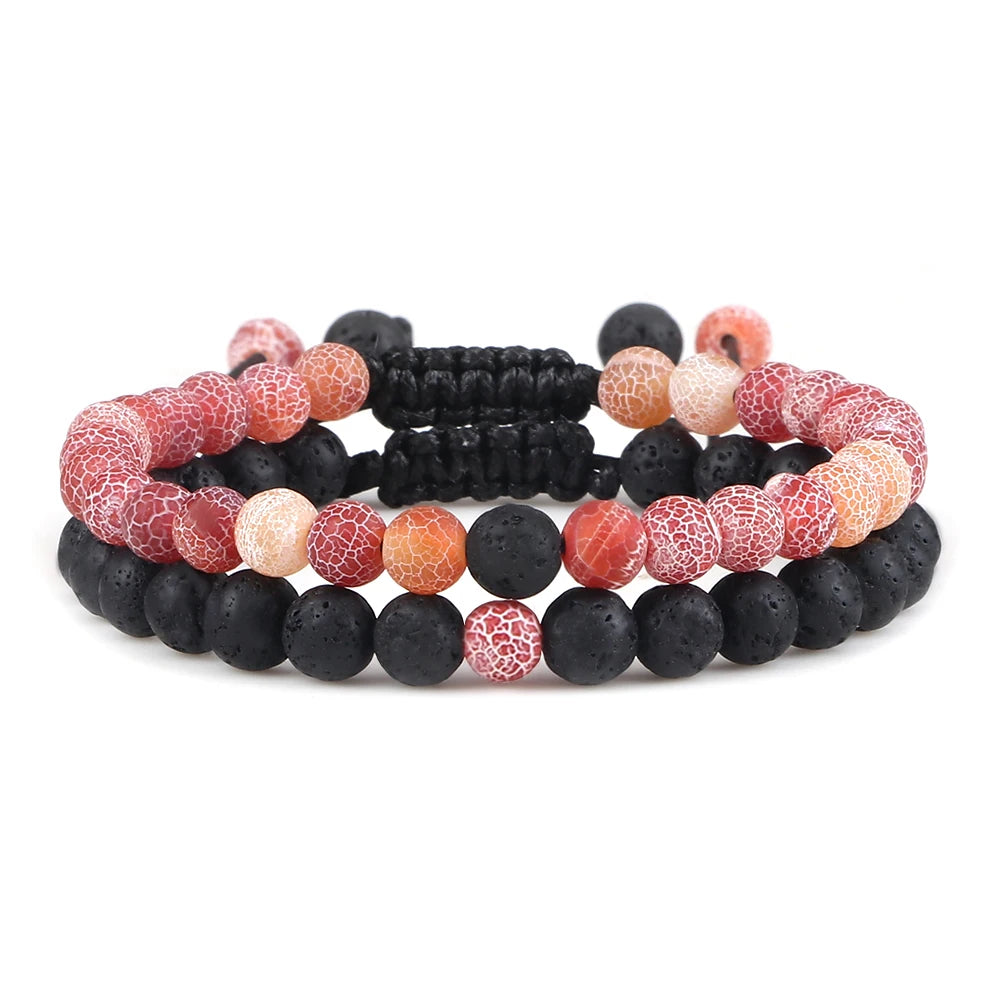 Armbänder Set: Lavastein und Rissagathe - Tibetwelt
