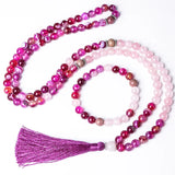 Tibetan Rose Quartz Mala - Agate and Rhodochrosite