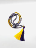 Mala Tibétain Elévation en Améthyste et Agate Dorée