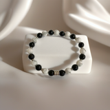 Bracelet Protection Équilibre en Onyx et Howlite Blanche