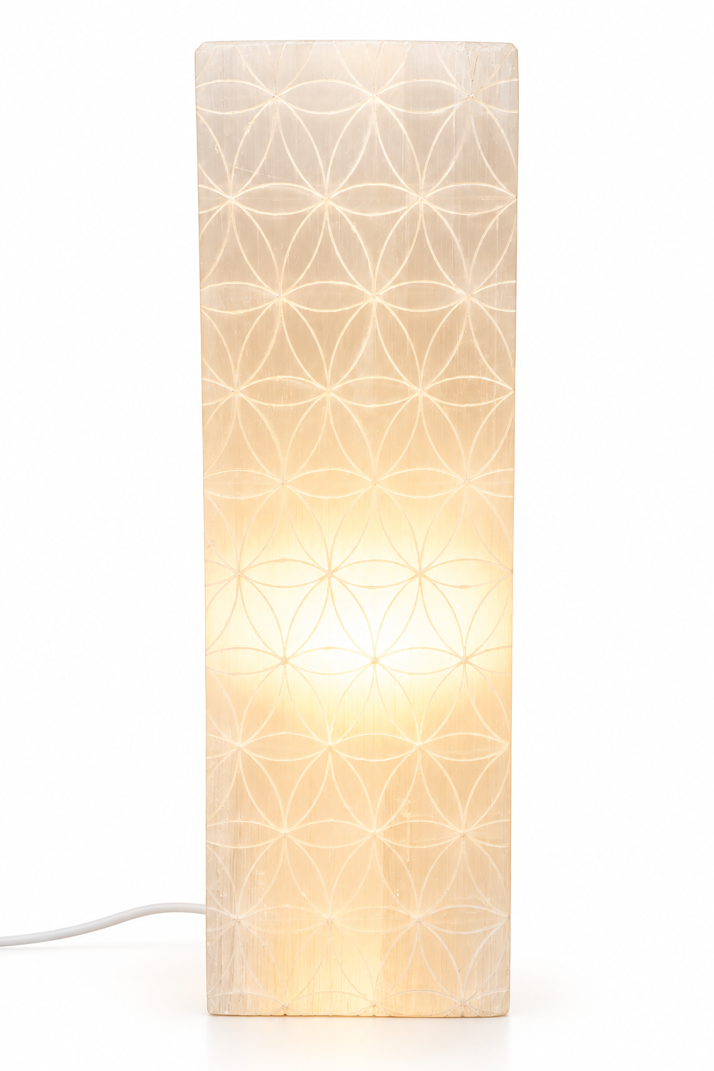 Lampe Sélénite Gravée – Fleur de Vie - univers tibet
