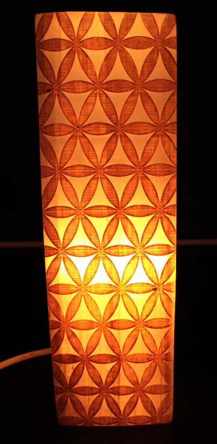 Kerzenhalter Selenit, rechteckig, 25 cm – Goldene Fleur de Vie – Tibetwelt