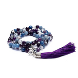 Mala mit 108 Amethyst-, Türkis- und Quarzperlen – Symbol Om – Tibetwelt