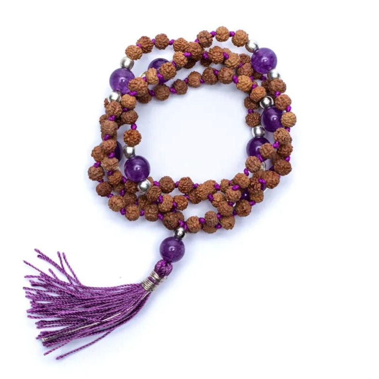 Tibetan Mala Rudraksha Amethyst - Tibetan Universe