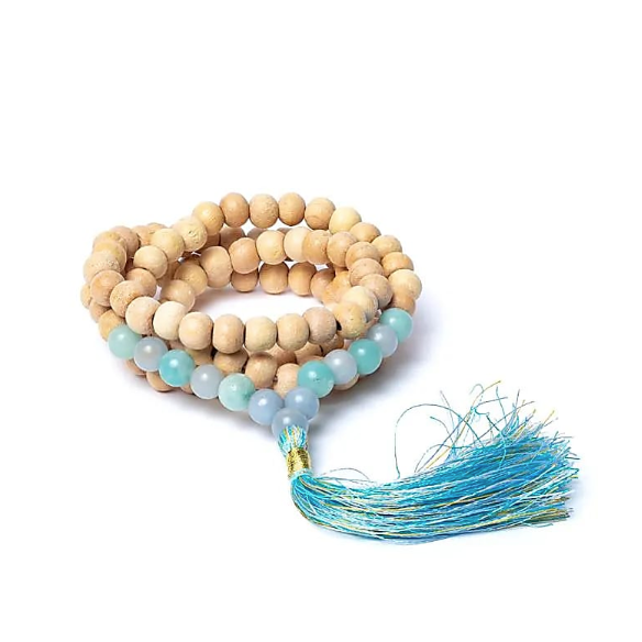 Mala de Mala Tulsi, Angélite et Amazonite - Univers Tibet